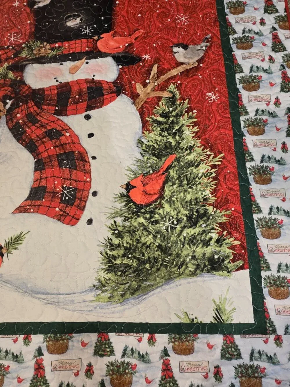 Handmade Snowman Christmas Quilt with Buffalo Plaid Fleece Throw, 47